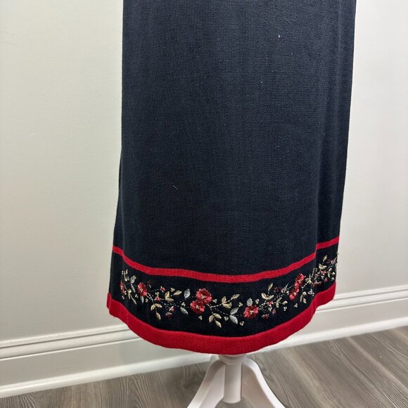 Alfred Dunner Black Knit Skirt with Red Floral Hem Size XL - Picture 3 of 7